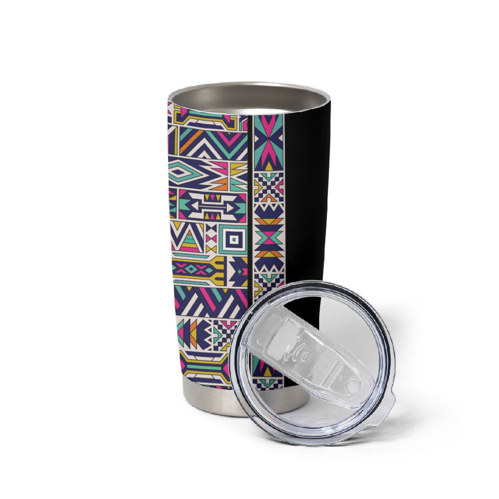 African Ndebele Art Patterns Tumbler Cup Black Half Style