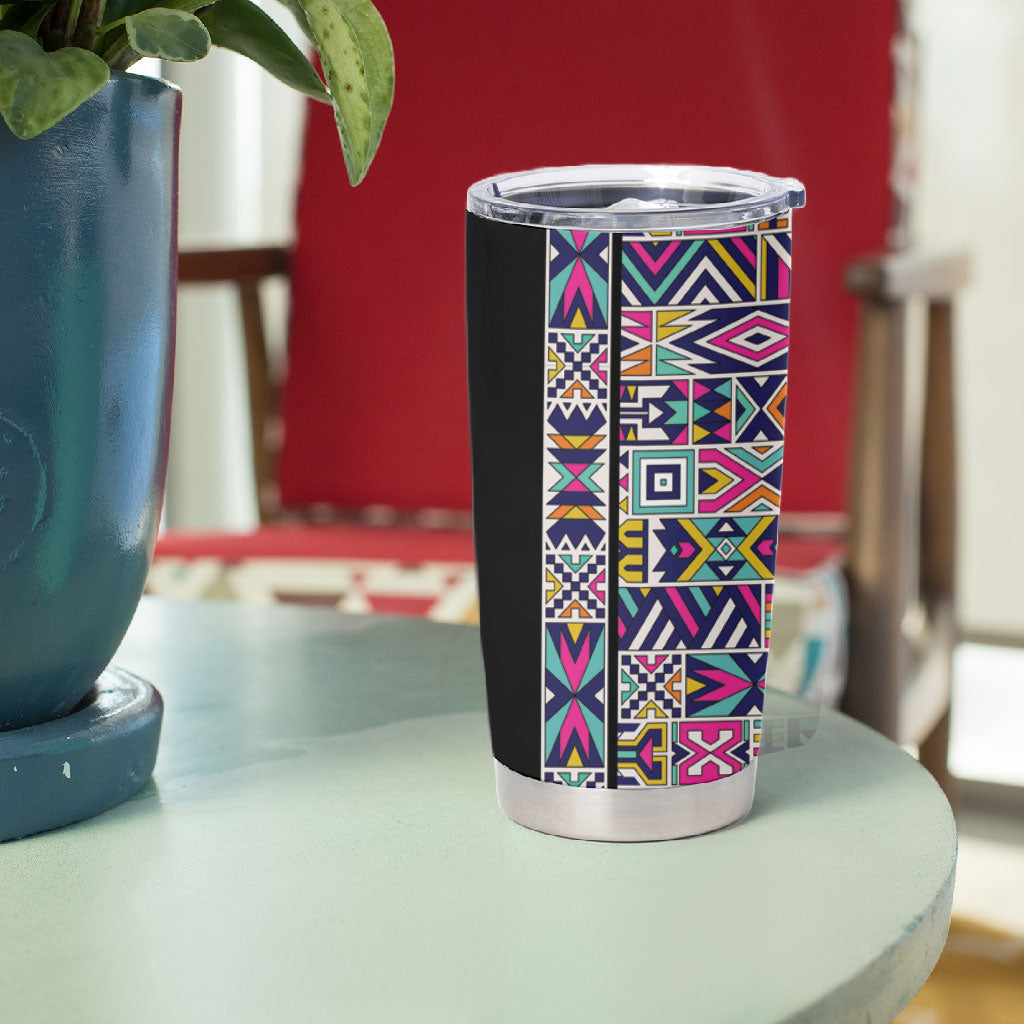 African Ndebele Art Patterns Tumbler Cup Black Half Style