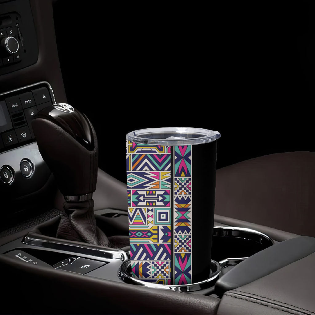 African Ndebele Art Patterns Tumbler Cup Black Half Style