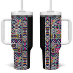 African Ndebele Art Patterns Tumbler With Handle Black Half Style