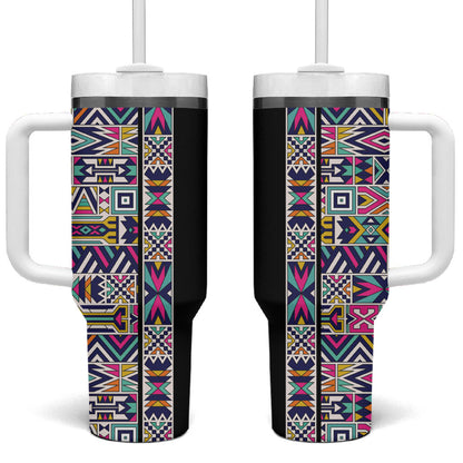 African Ndebele Art Patterns Tumbler With Handle Black Half Style