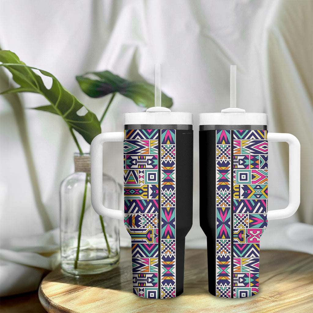 African Ndebele Art Patterns Tumbler With Handle Black Half Style