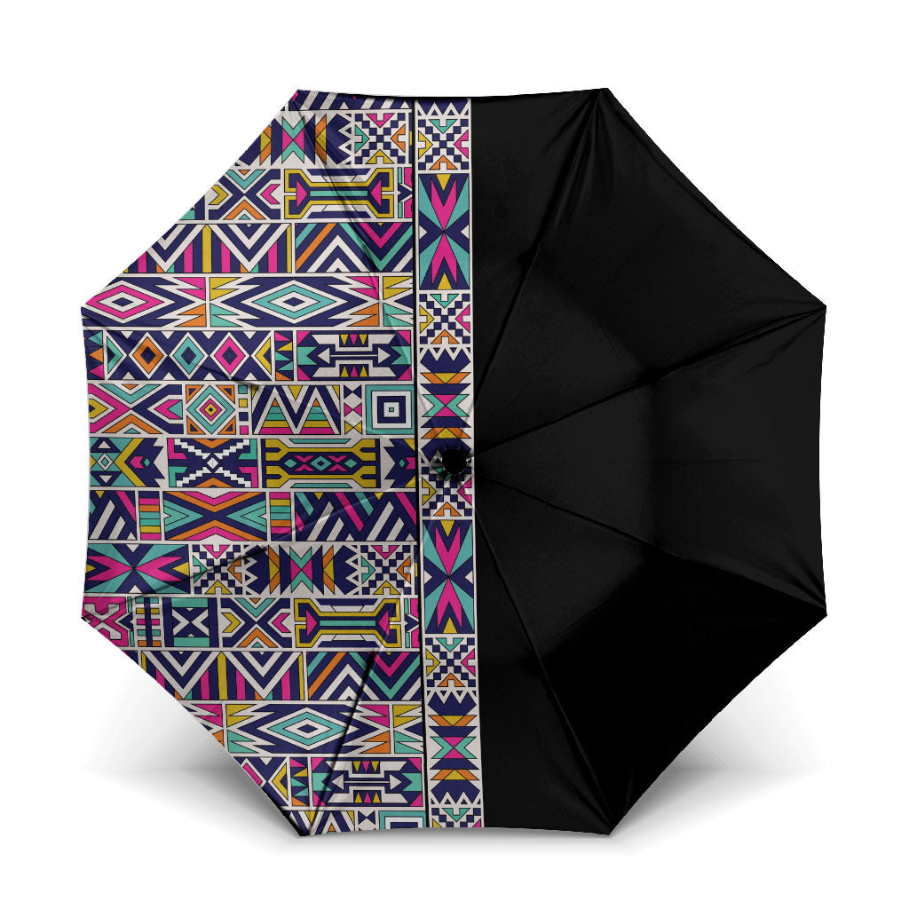 African Ndebele Art Patterns Umbrella Black Half Style