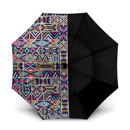 African Ndebele Art Patterns Umbrella Black Half Style