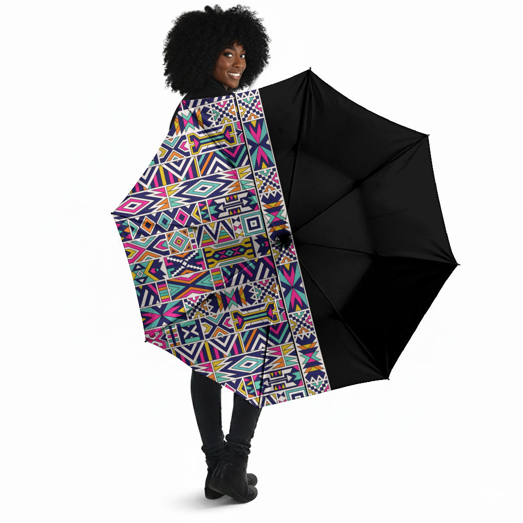 African Ndebele Art Patterns Umbrella Black Half Style