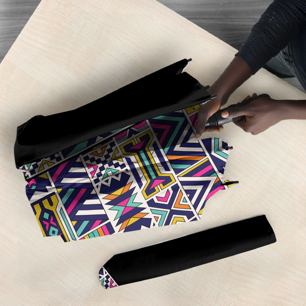 African Ndebele Art Patterns Umbrella Black Half Style