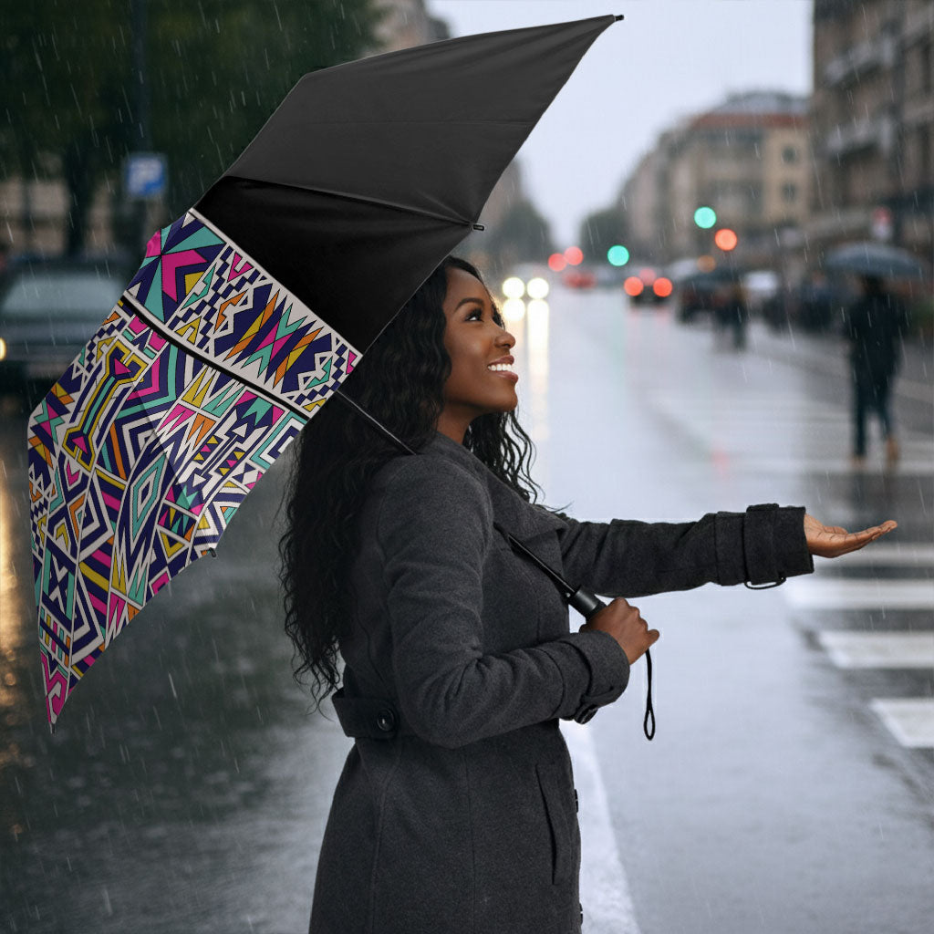 African Ndebele Art Patterns Umbrella Black Half Style