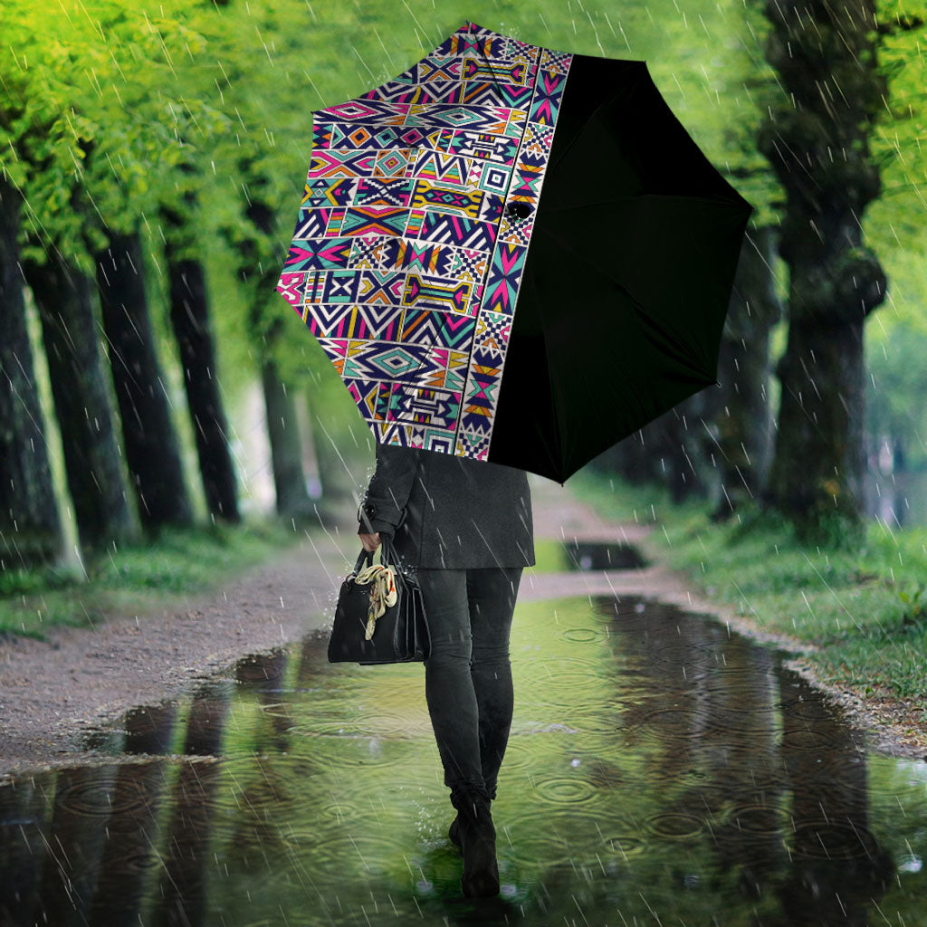 African Ndebele Art Patterns Umbrella Black Half Style