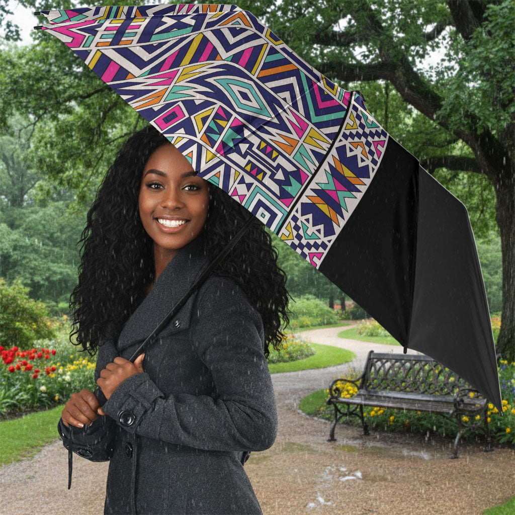 African Ndebele Art Patterns Umbrella Black Half Style