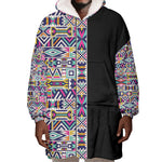 African Ndebele Art Patterns Wearable Blanket Hoodie Black Half Style
