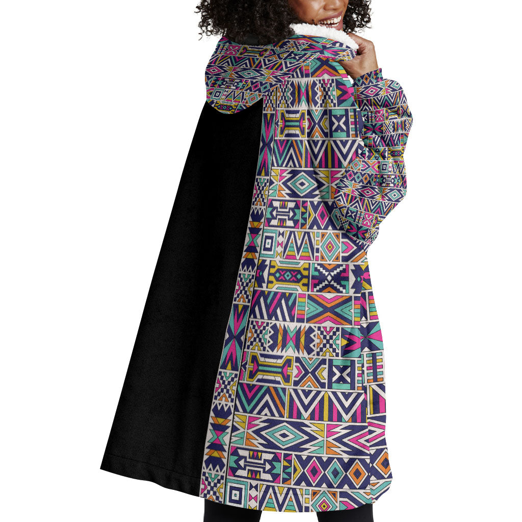 African Ndebele Art Patterns Wearable Blanket Hoodie Black Half Style