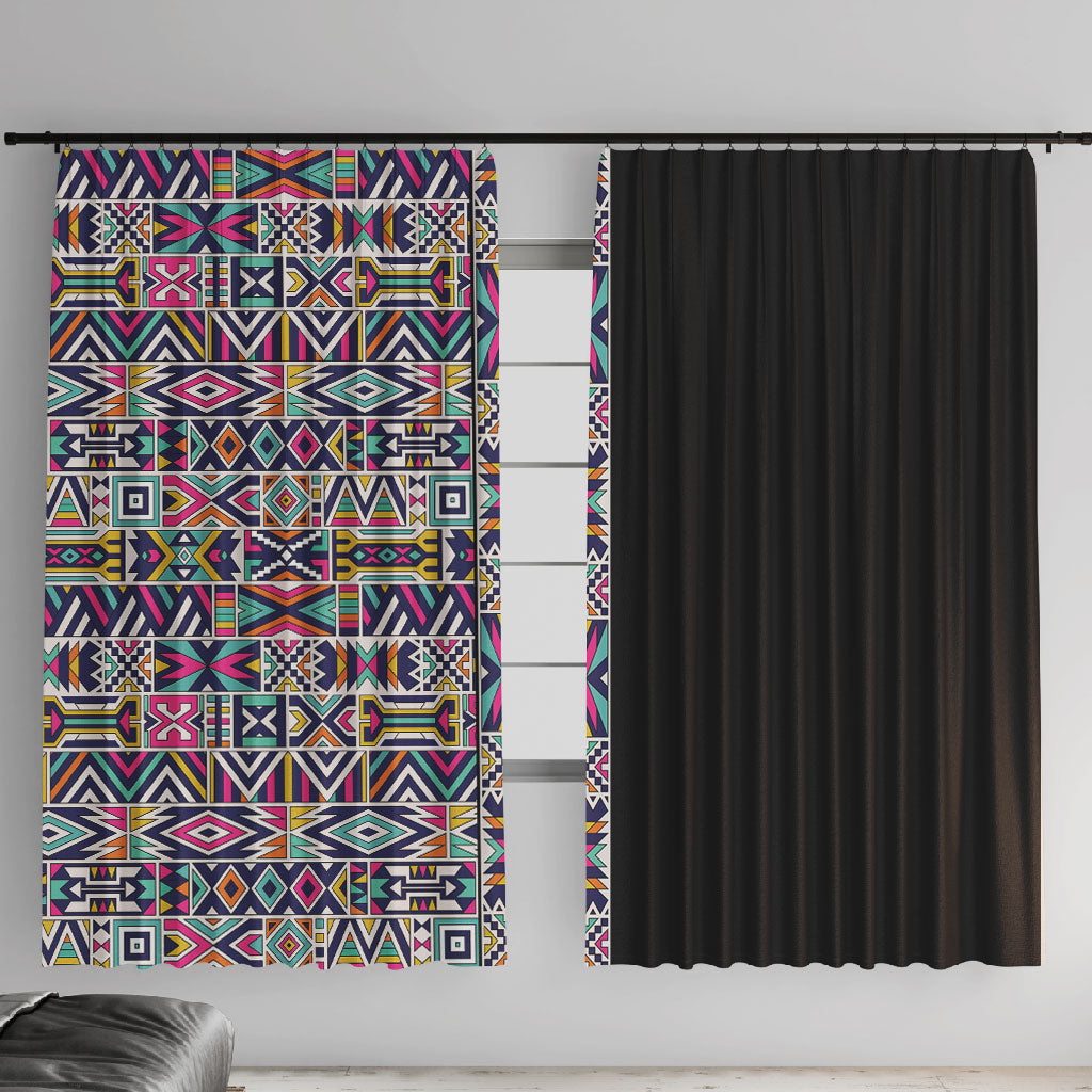 African Ndebele Art Patterns Window Curtain Black Half Style