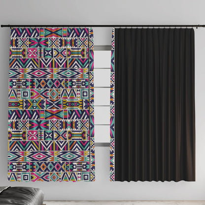 African Ndebele Art Patterns Window Curtain Black Half Style