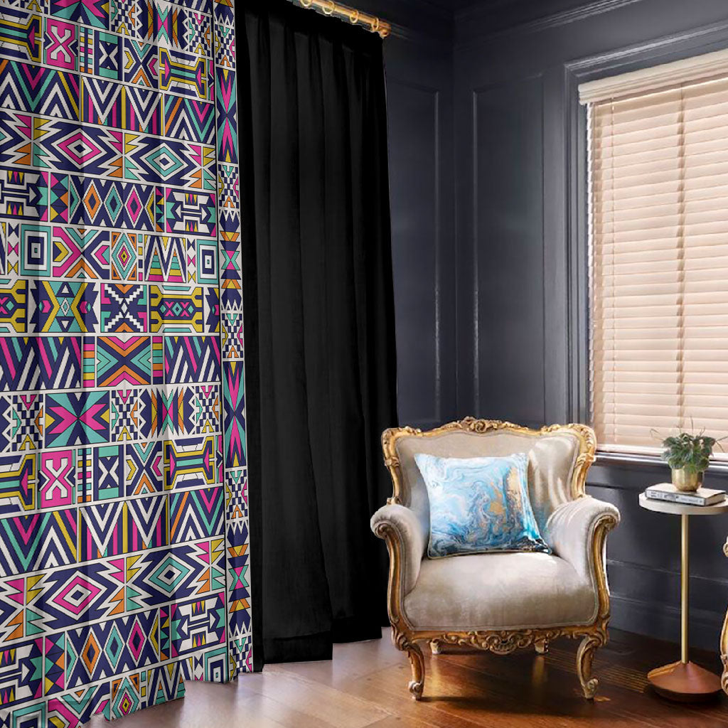 African Ndebele Art Patterns Window Curtain Black Half Style