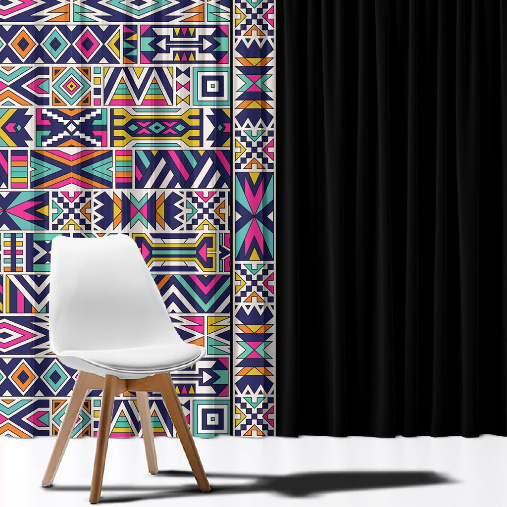 African Ndebele Art Patterns Window Curtain Black Half Style