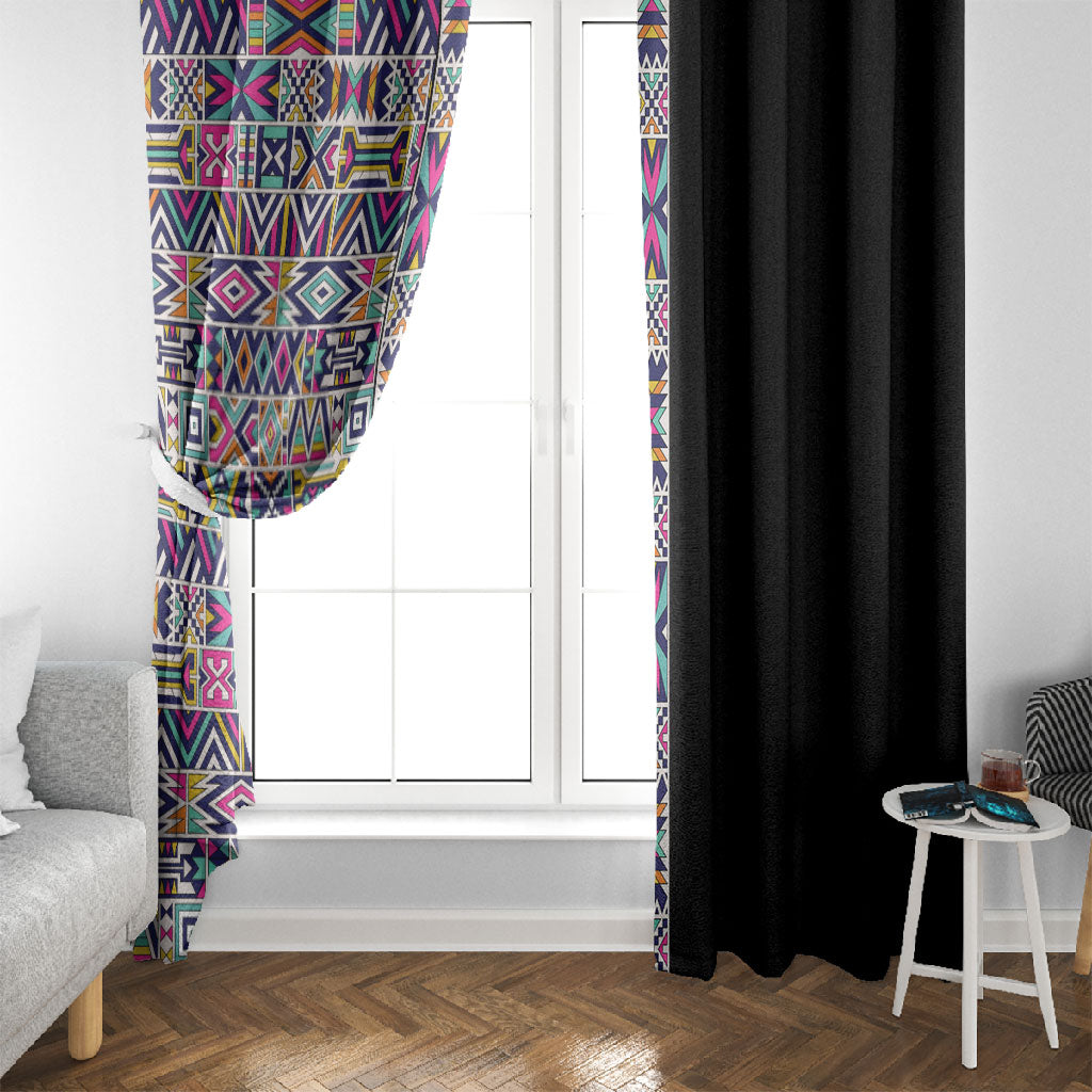 African Ndebele Art Patterns Window Curtain Black Half Style