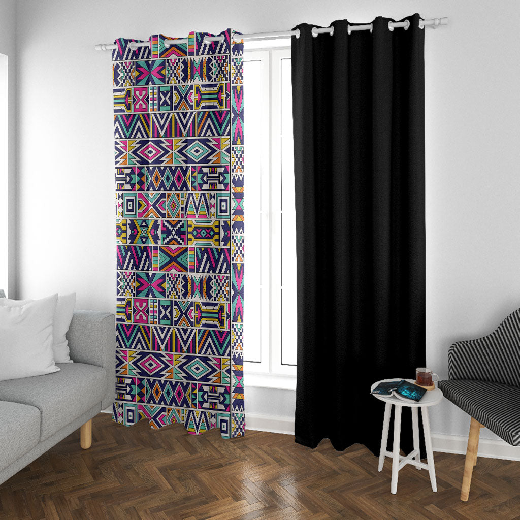 African Ndebele Art Patterns Window Curtain Black Half Style