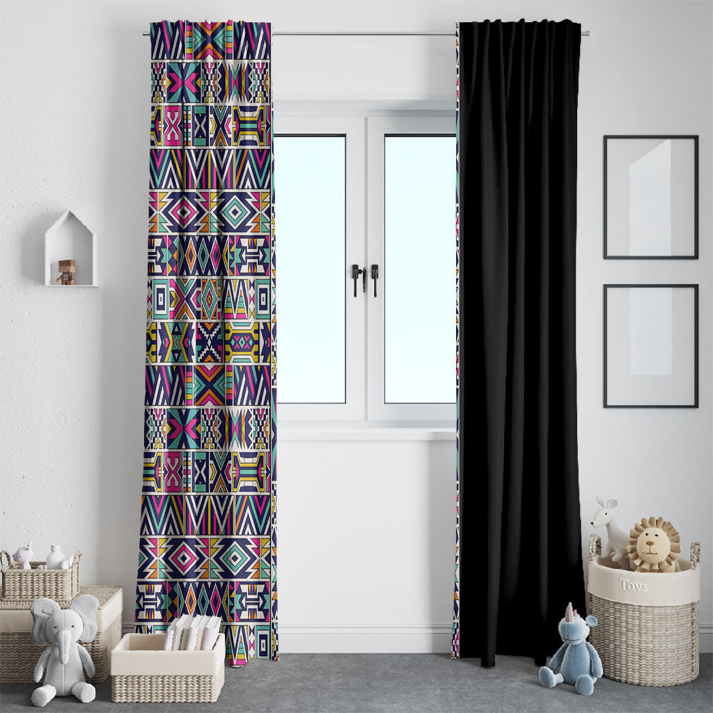 African Ndebele Art Patterns Window Curtain Black Half Style