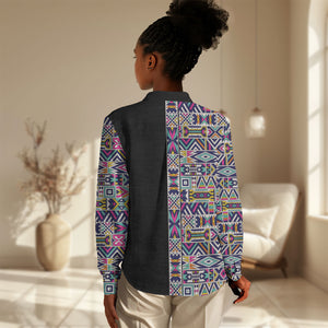 African Ndebele Art Patterns Women Casual Shirt Black Half Style