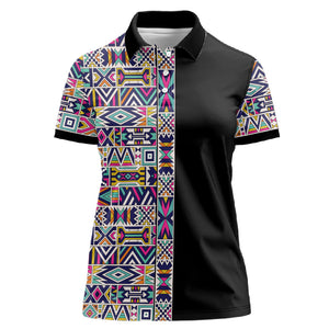 African Ndebele Art Patterns Women Polo Shirt Black Half Style
