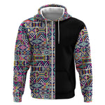 African Ndebele Art Patterns Zip Hoodie Black Half Style