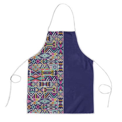 African Ndebele Art Patterns Apron Navy Blue Half Style