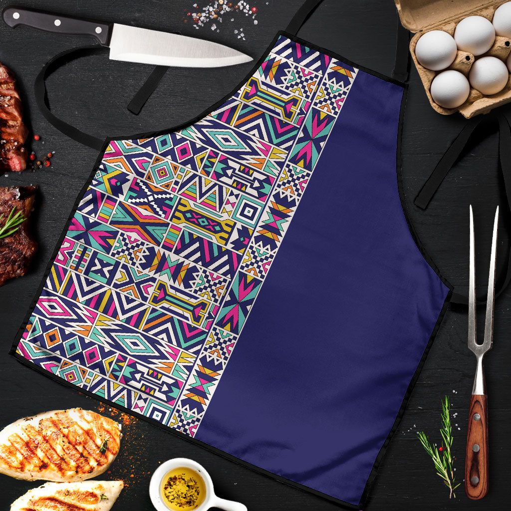 African Ndebele Art Patterns Apron Navy Blue Half Style