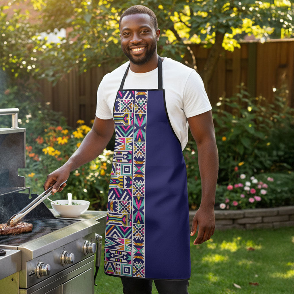 African Ndebele Art Patterns Apron Navy Blue Half Style