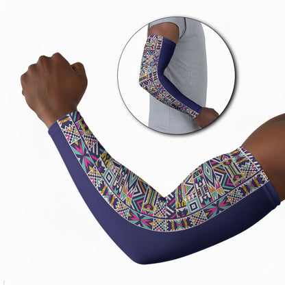 African Ndebele Art Patterns Arm Sleeves Navy Blue Half Style