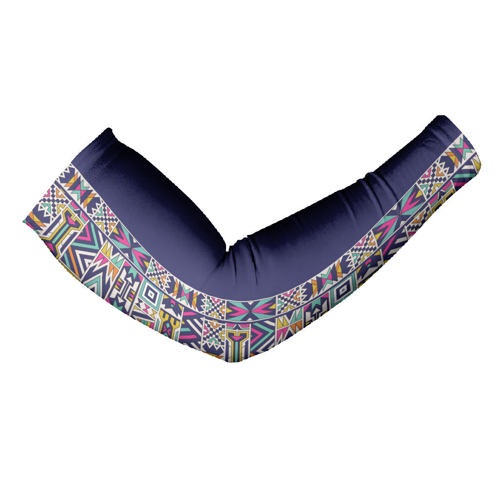 African Ndebele Art Patterns Arm Sleeves Navy Blue Half Style