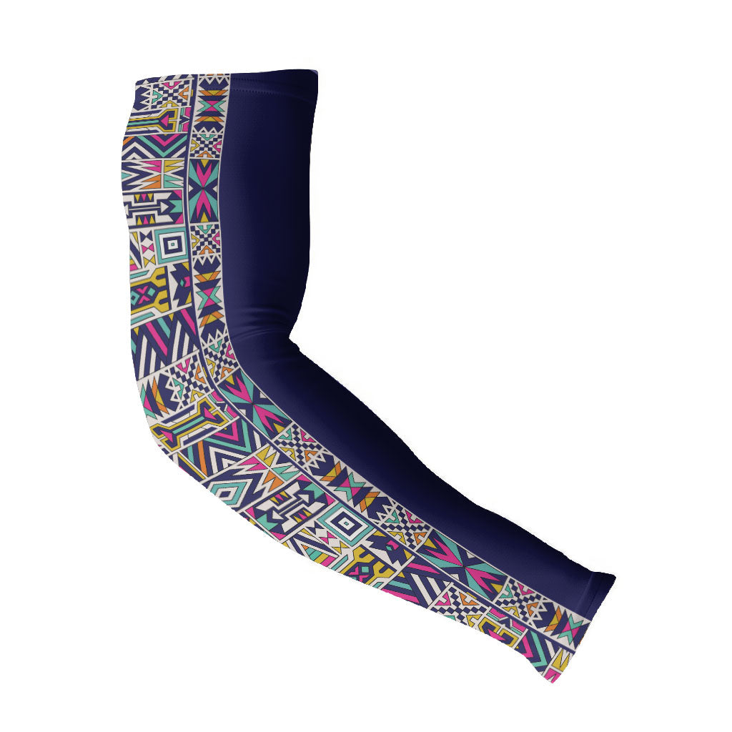 African Ndebele Art Patterns Arm Sleeves Navy Blue Half Style