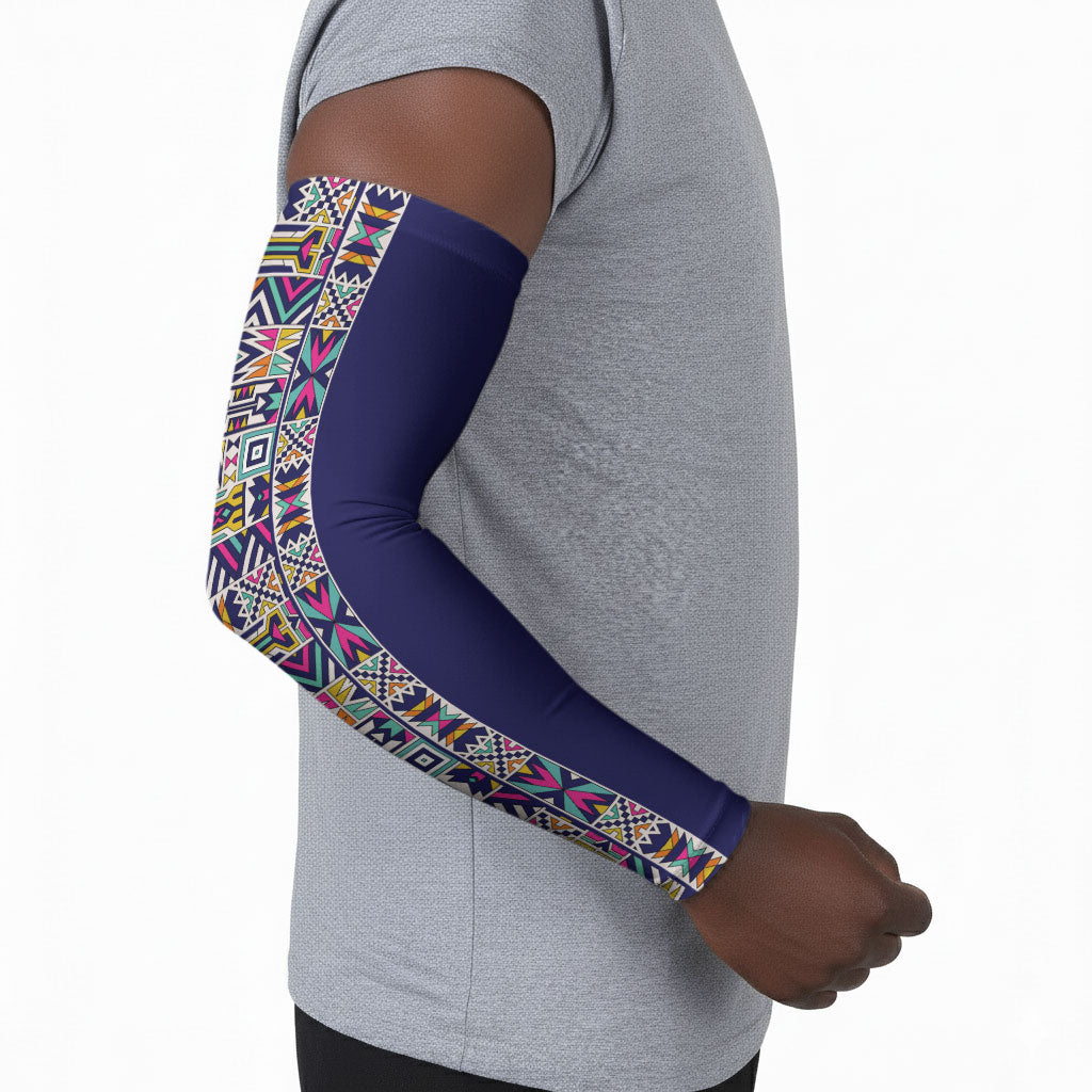 African Ndebele Art Patterns Arm Sleeves Navy Blue Half Style