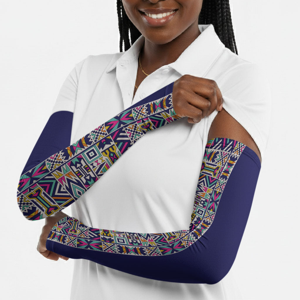 African Ndebele Art Patterns Arm Sleeves Navy Blue Half Style