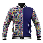 African Ndebele Art Patterns Baseball Jacket Navy Blue Half Style