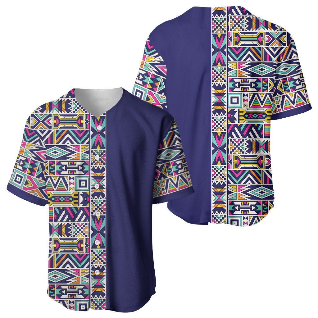 African Ndebele Art Patterns Baseball Jersey Navy Blue Half Style