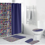 African Ndebele Art Patterns Bathroom Set Navy Blue Half Style