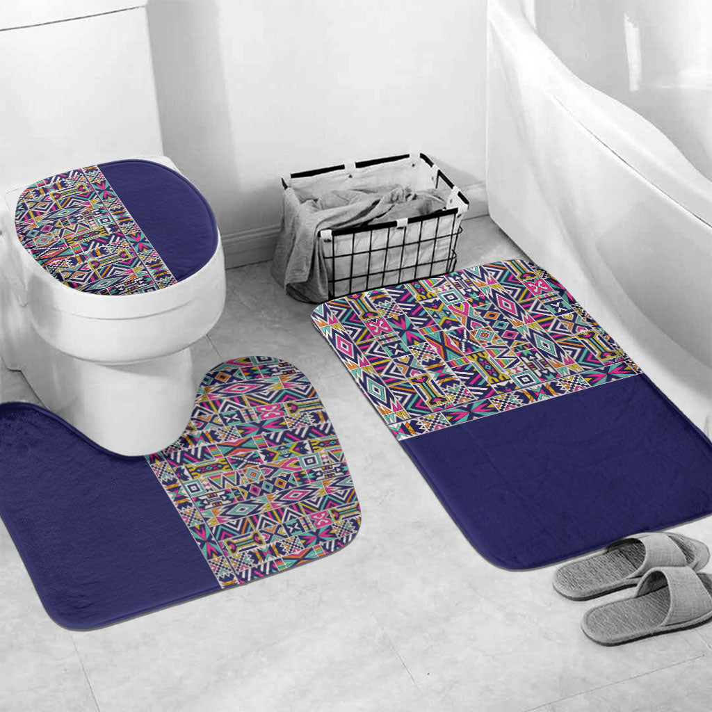 African Ndebele Art Patterns Bathroom Set Navy Blue Half Style