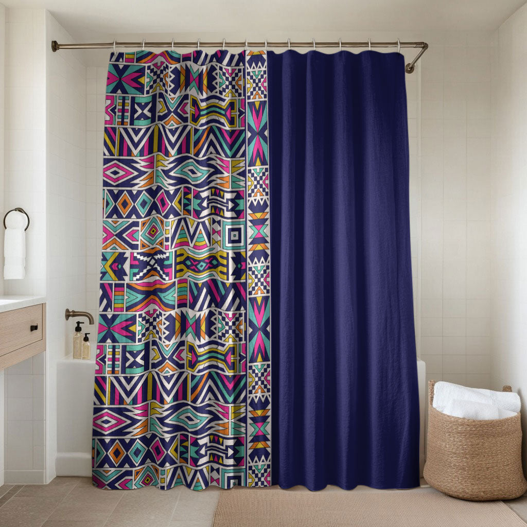 African Ndebele Art Patterns Bathroom Set Navy Blue Half Style