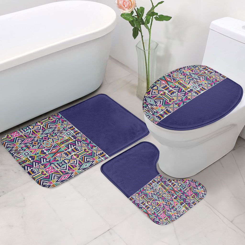 African Ndebele Art Patterns Bathroom Set Navy Blue Half Style