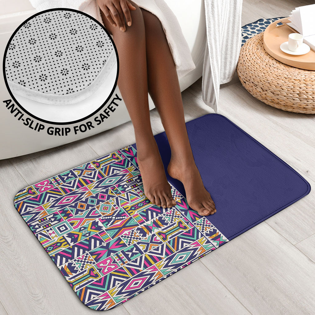 African Ndebele Art Patterns Bathroom Set Navy Blue Half Style