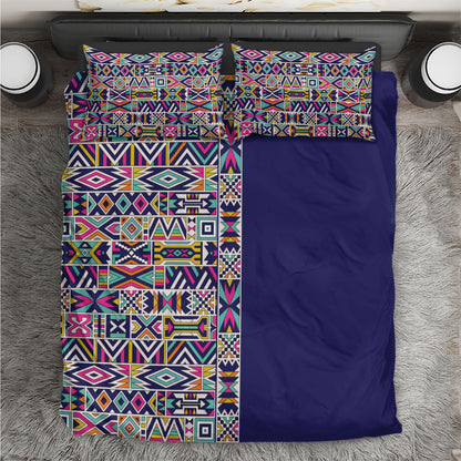 African Ndebele Art Patterns Bedding Set Navy Blue Half Style