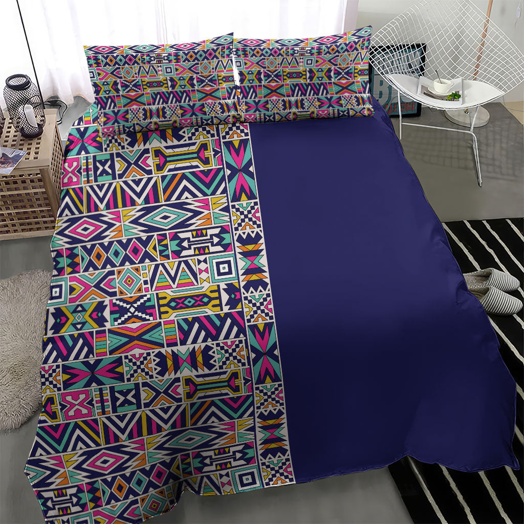 African Ndebele Art Patterns Bedding Set Navy Blue Half Style