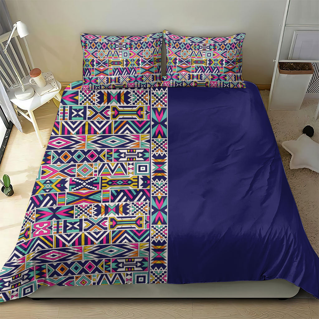 African Ndebele Art Patterns Bedding Set Navy Blue Half Style