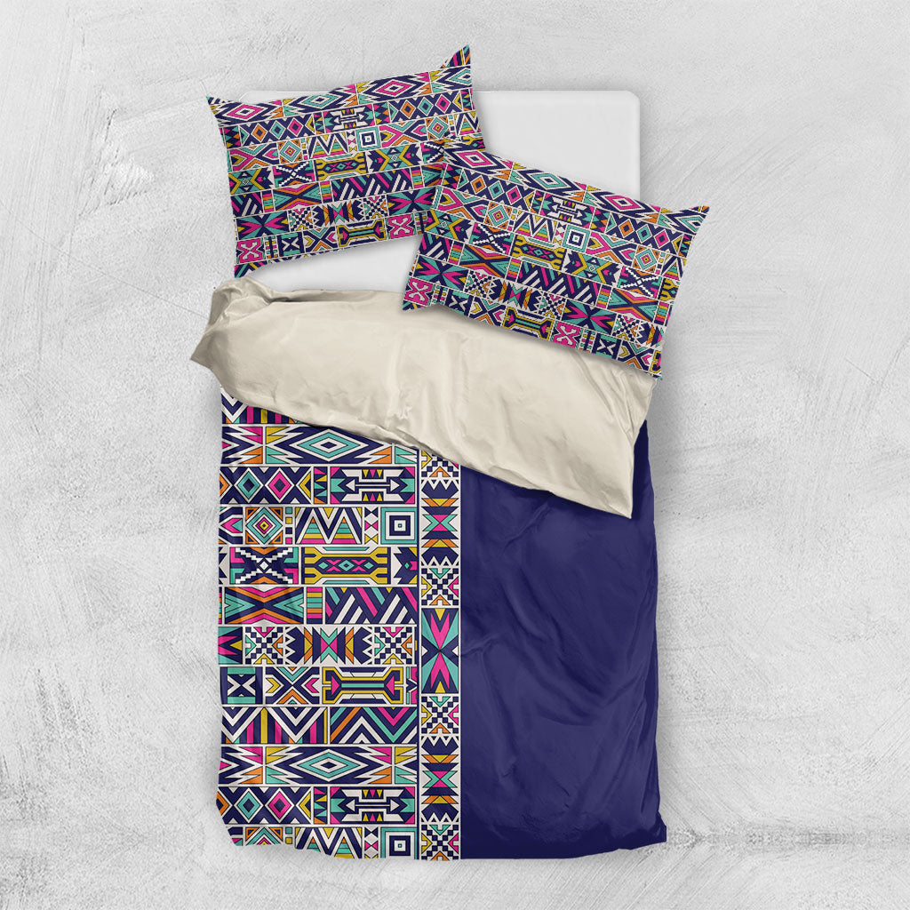 African Ndebele Art Patterns Bedding Set Navy Blue Half Style