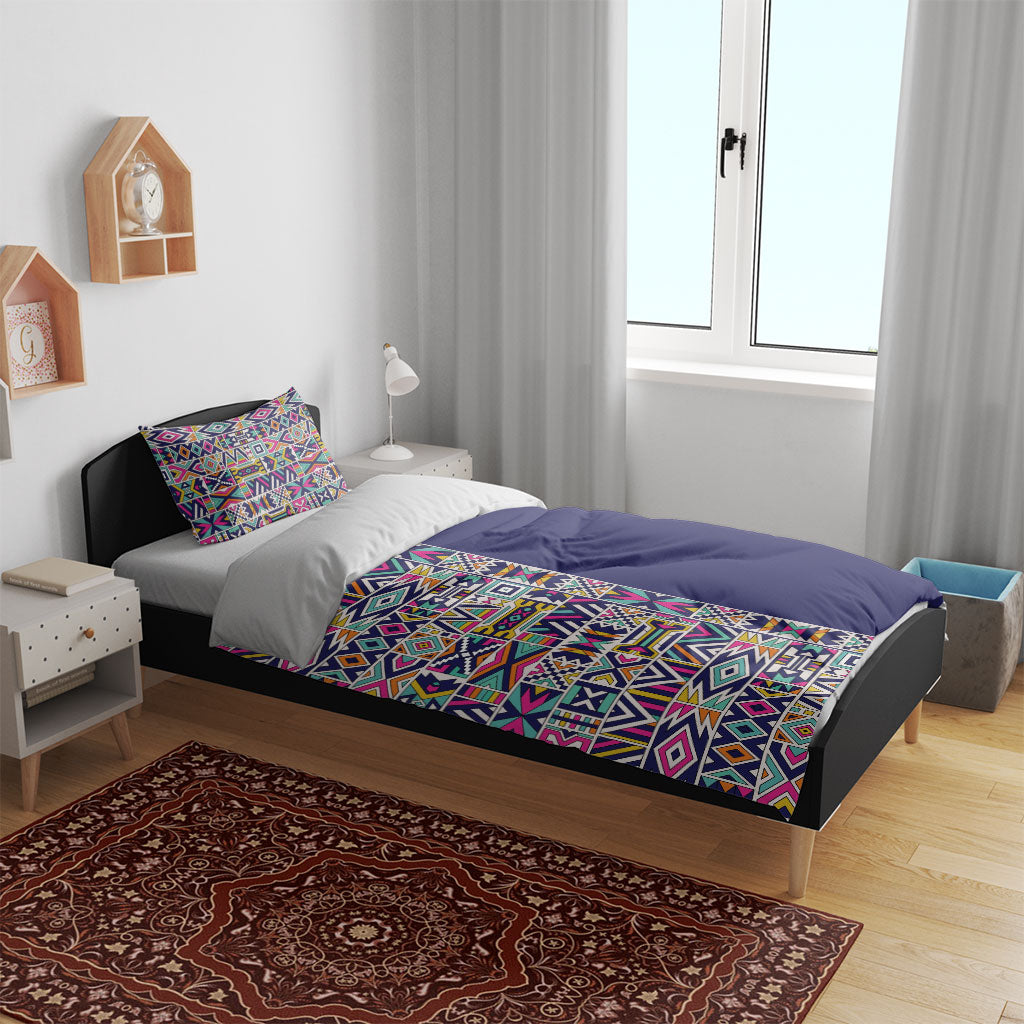 African Ndebele Art Patterns Bedding Set Navy Blue Half Style