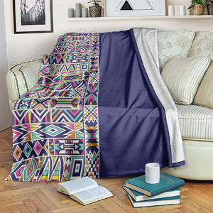 African Ndebele Art Patterns Blanket Navy Blue Half Style