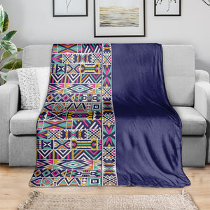 African Ndebele Art Patterns Blanket Navy Blue Half Style