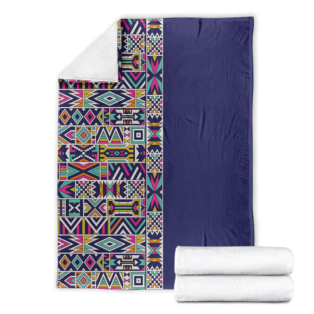 African Ndebele Art Patterns Blanket Navy Blue Half Style