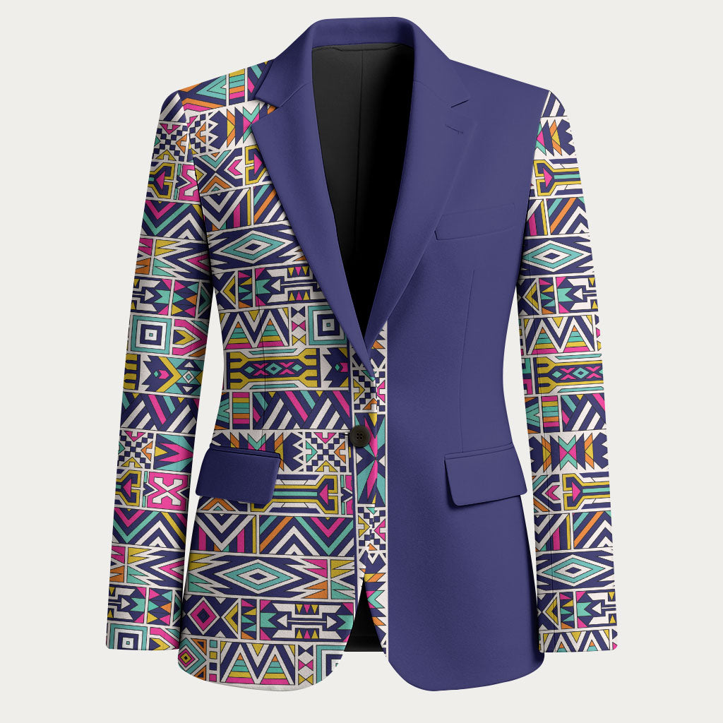 African Ndebele Art Patterns Blazer Navy Blue Half Style