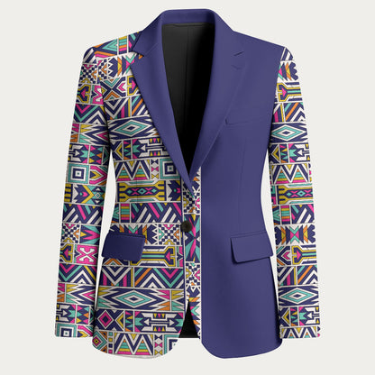 African Ndebele Art Patterns Blazer Navy Blue Half Style